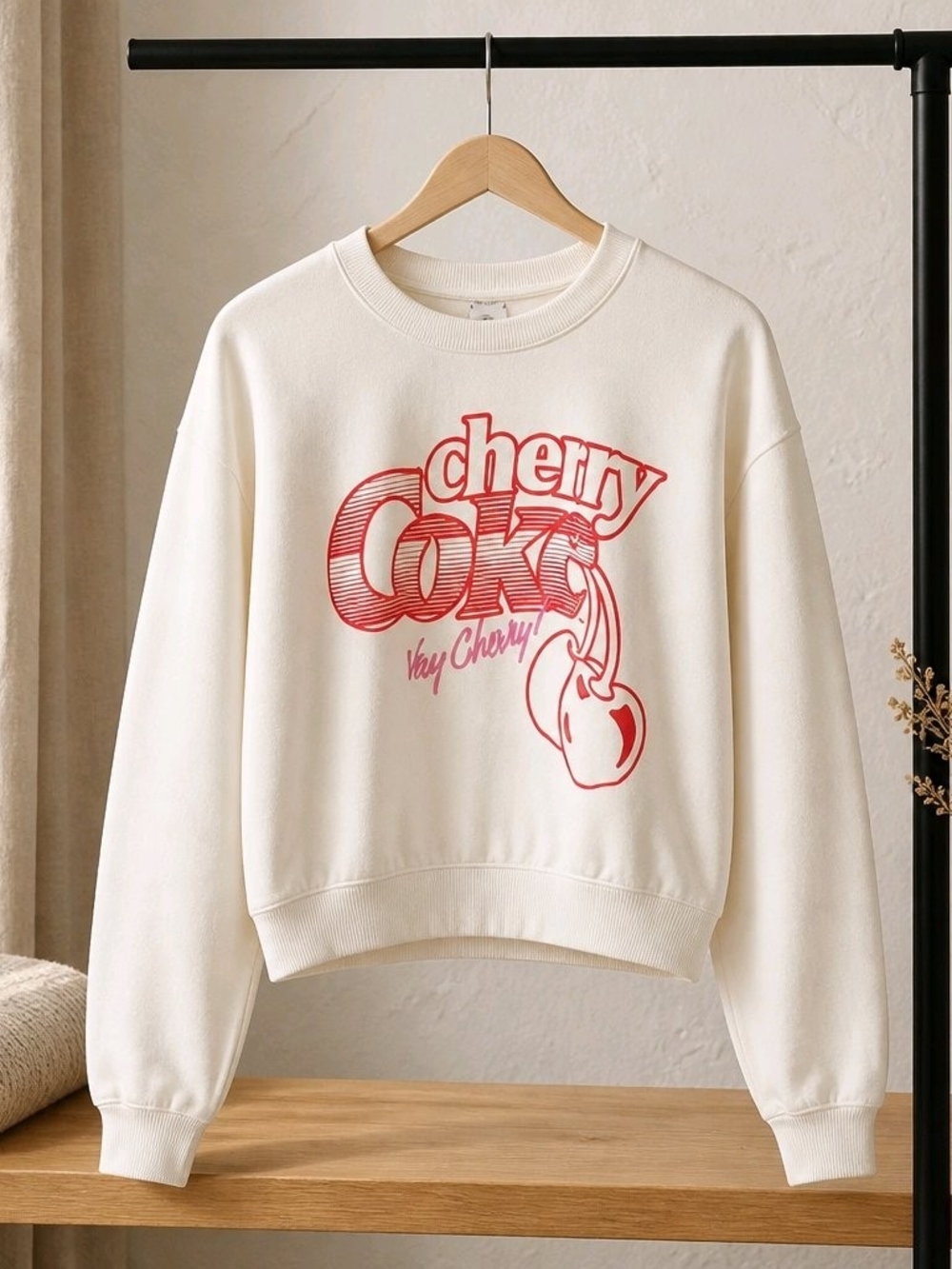 Cherry Coke Graphic Sweatshirt - Ivory with Red Print